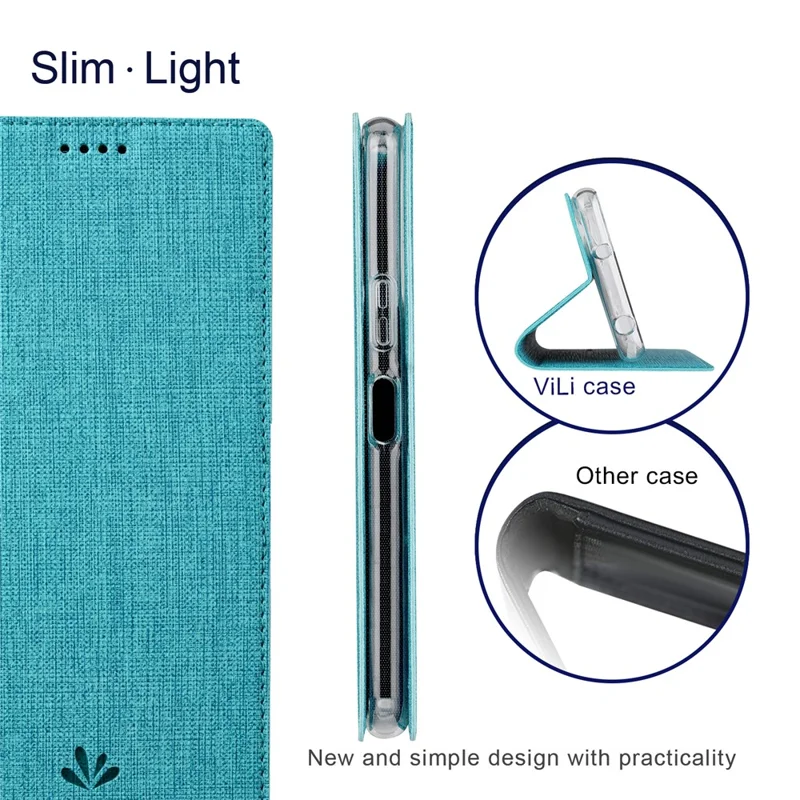 VILI DMX Series PU Leather Phone Case for Sharp Aquos Wish3  , Card Slots Stand Protective Phone Cover - Blue