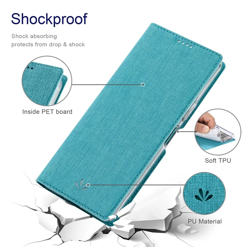 VILI DMX Series PU Leather Phone Case for Sharp Aquos Wish3  , Card Slots Stand Protective Phone Cover - Blue