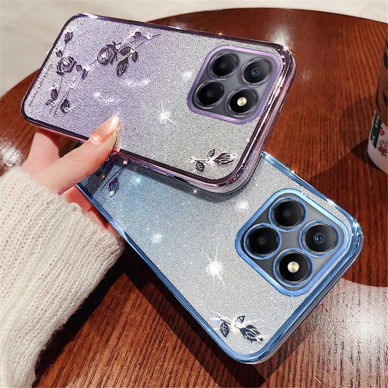 KADEM For Honor X8 5G / X6 4G / 70 Lite 5G Rhinestone Flower Phone Case Glitter Gradient TPU Cover - Purple