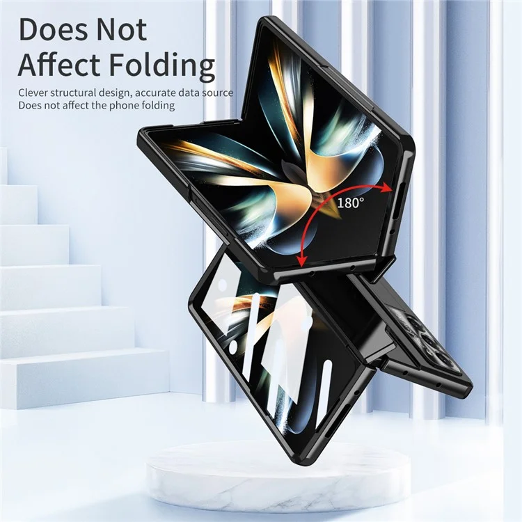 Para Samsung Galaxy Z Fold5 5G Kickstand Hard PC Case Protective Phone Cover with Lens Film and Tempered Glass Screen Film - Preto