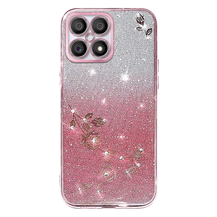 KADEM For Honor X30i / Honor X8 4G Funda de Teléfono con Flores de Diamantes Brillantes y Degradado - Rosa Dorado