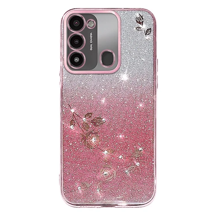 KADEM Custodia per telefono con Glitter Sfumati per TECNO Spark Go 2022 Custodia Protettiva TPU con Fiori Rhinestone - Rose Gold