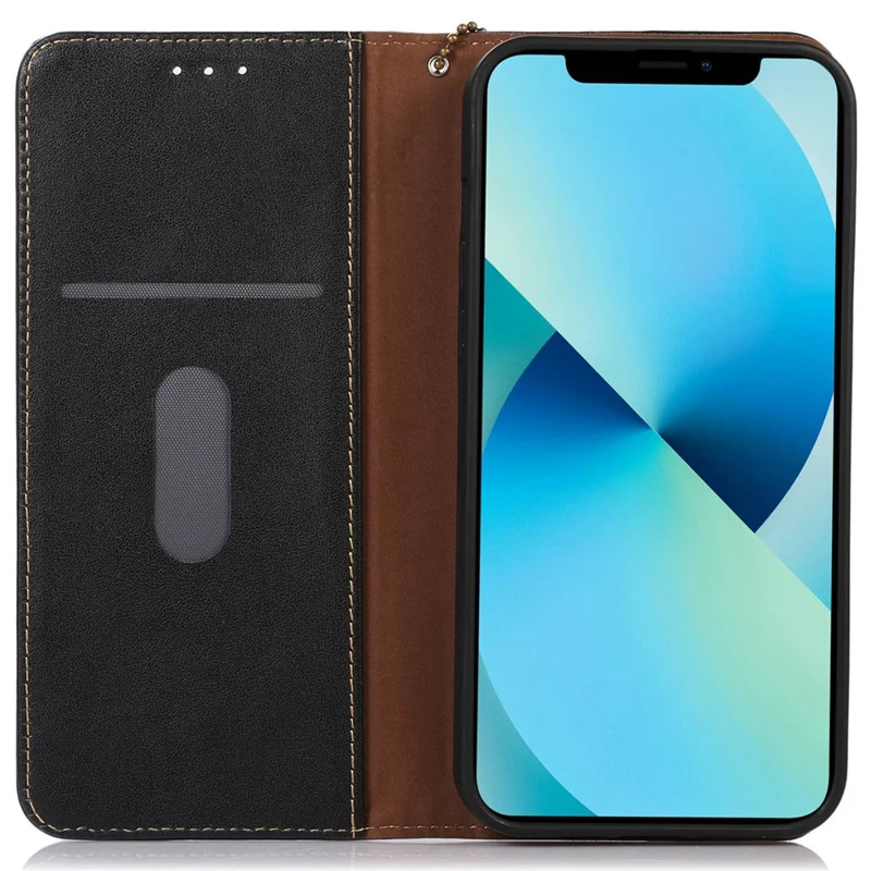 KHAZNEH Per iPhone 15 Anti-caduta RFID Blocking Wallet Phone Case Genuine Cow Leather Stand Cover - Nero