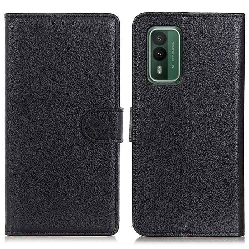 For Nokia XR21 Anti-Scratch Phone Case Wallet Stand Litchi Texture PU Leather Protective Shell - Black