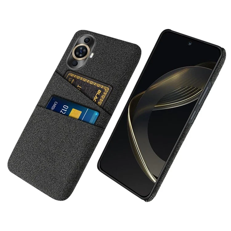 Чехол-держатель для двух карт для Huawei nova 11 / nova 12s 4G / nova 12 Lite 4G, защитный чехол из ПК + ткани - черный