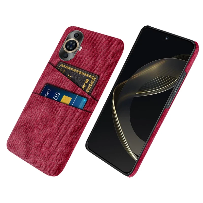 Dual Card Holder Phone Case for Huawei nova 11 / nova 12s 4G / nova 12 Lite 4G , PC + Cloth Protective Phone Cover - Red