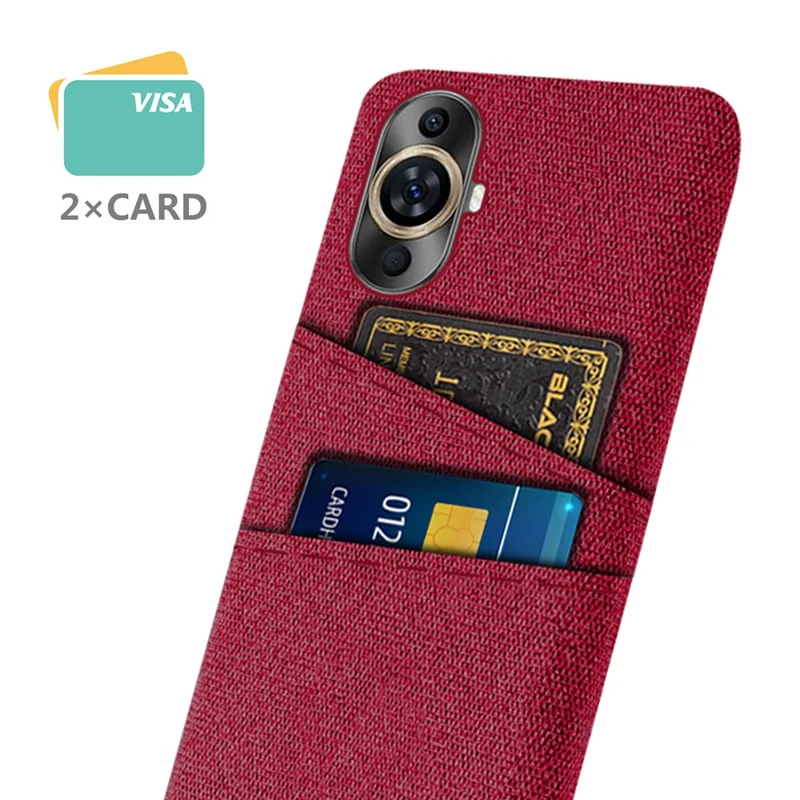 Dual Card Holder Phone Case for Huawei nova 11 / nova 12s 4G / nova 12 Lite 4G , PC + Cloth Protective Phone Cover - Red