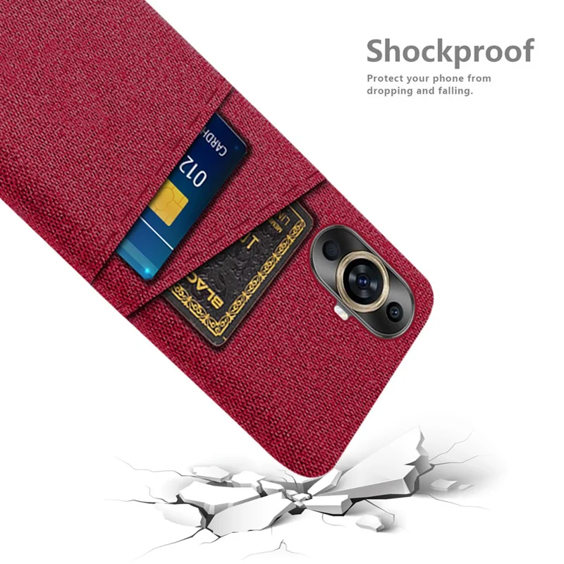 Dual Card Holder Phone Case for Huawei nova 11 / nova 12s 4G / nova 12 Lite 4G , PC + Cloth Protective Phone Cover - Red