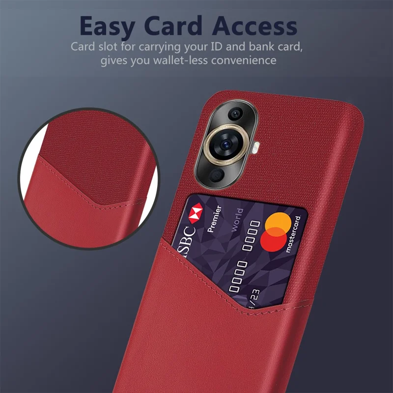 Card Holder Phone Case for Huawei nova 11 / nova 12s 4G / nova 12 Lite 4G , PU Leather Coated PC Cloth Texture Phone Cover - Red