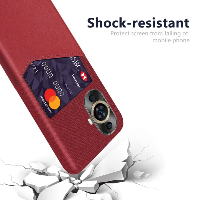 Card Holder Phone Case for Huawei nova 11 / nova 12s 4G / nova 12 Lite 4G , PU Leather Coated PC Cloth Texture Phone Cover - Red