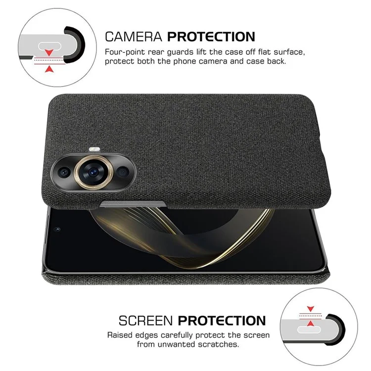 For Huawei nova 11 / nova 12s 4G / nova 12 Lite 4G Drop-proof Mobile Phone Case Cloth+Hard PC Phone Protective Cover - Black