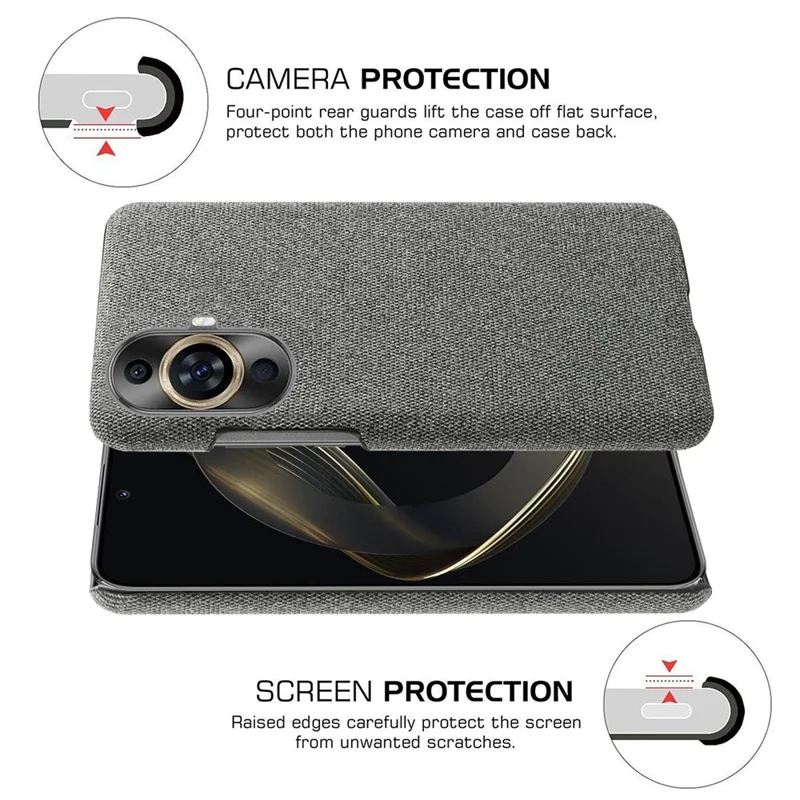 For Huawei nova 11 / nova 12s 4G / nova 12 Lite 4G Drop-proof Mobile Phone Case Cloth+Hard PC Phone Protective Cover - Grey