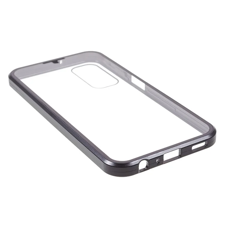 For Samsung Galaxy A24 4G (162.1 x 77.6 x 8.3mm) Clear Double-Sided Tempered Glass Case Magnetic Adsorption Metal Frame Phone Cover - Black