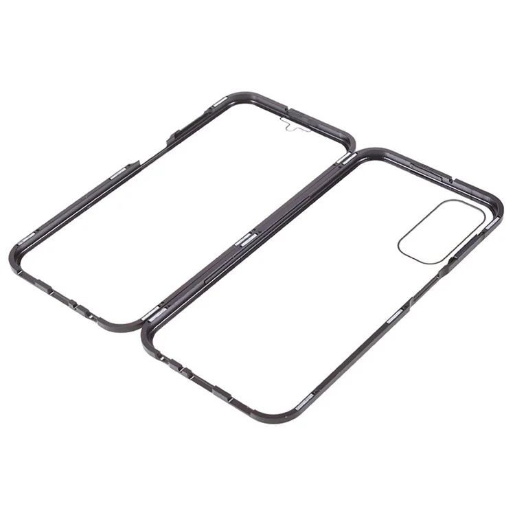 For Samsung Galaxy A24 4G (162.1 x 77.6 x 8.3mm) Clear Double-Sided Tempered Glass Case Magnetic Adsorption Metal Frame Phone Cover - Black