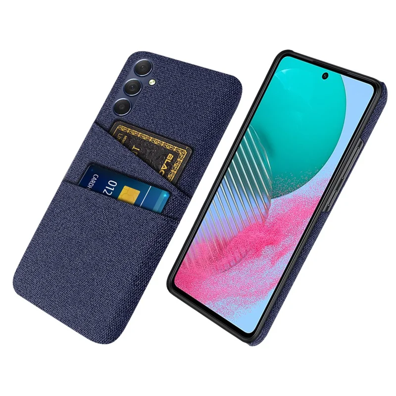 Capa de Telefone para Samsung Galaxy M54 5G / F54 5G, Cobertura Anti-queda PC + Tecido com Dois Slots de Cartão - Azul