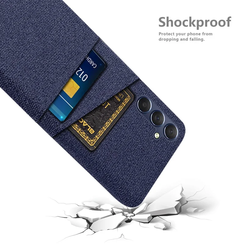 Capa de Telefone para Samsung Galaxy M54 5G / F54 5G, Cobertura Anti-queda PC + Tecido com Dois Slots de Cartão - Azul