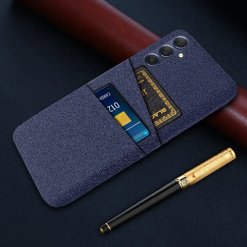 Capa de Telefone para Samsung Galaxy M54 5G / F54 5G, Cobertura Anti-queda PC + Tecido com Dois Slots de Cartão - Azul