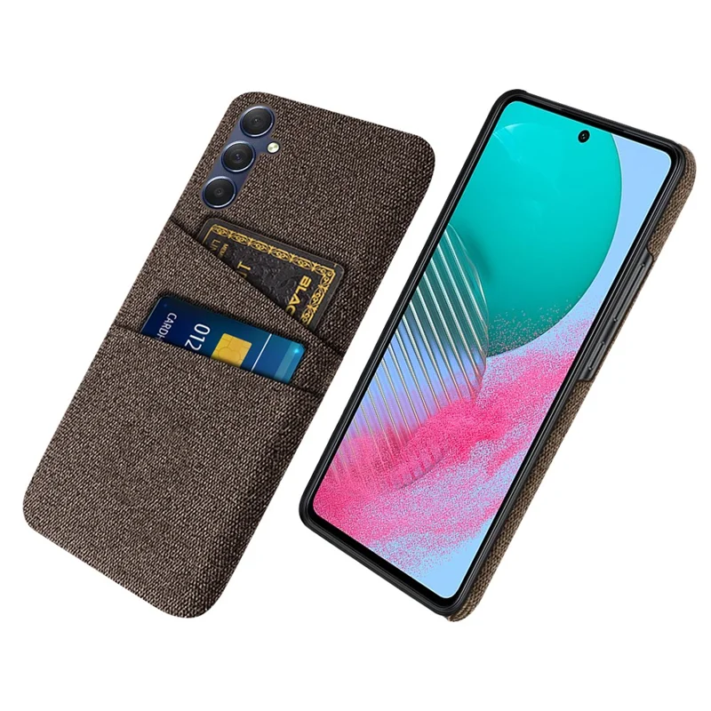 Чехол для Samsung Galaxy M54 5G / F54 5G, ПК + тканевый ударопрочный чехол с двумя слотами для карт - коричневый