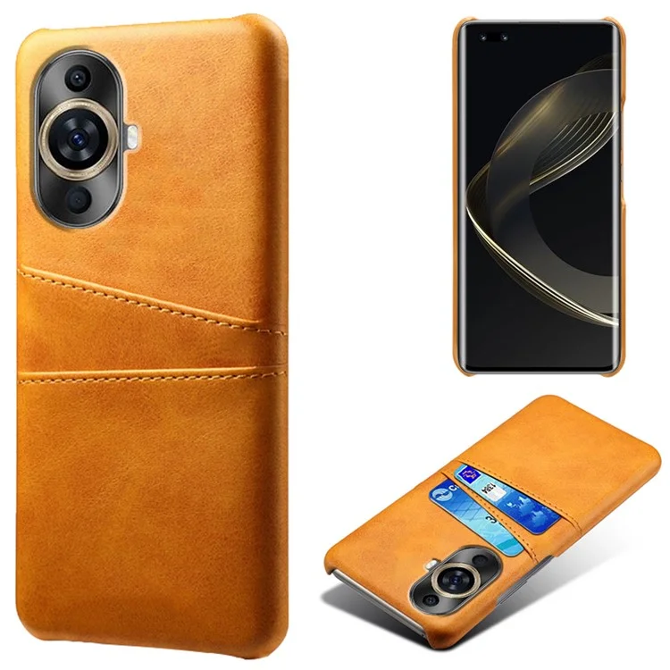PU Leather+PC Case for Huawei nova 11 Pro / nova 11 Ultra , Shockproof Phone Cover with Dual Card Slots - Orange