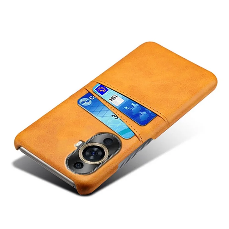 PU Leather+PC Case for Huawei nova 11 Pro / nova 11 Ultra , Shockproof Phone Cover with Dual Card Slots - Orange