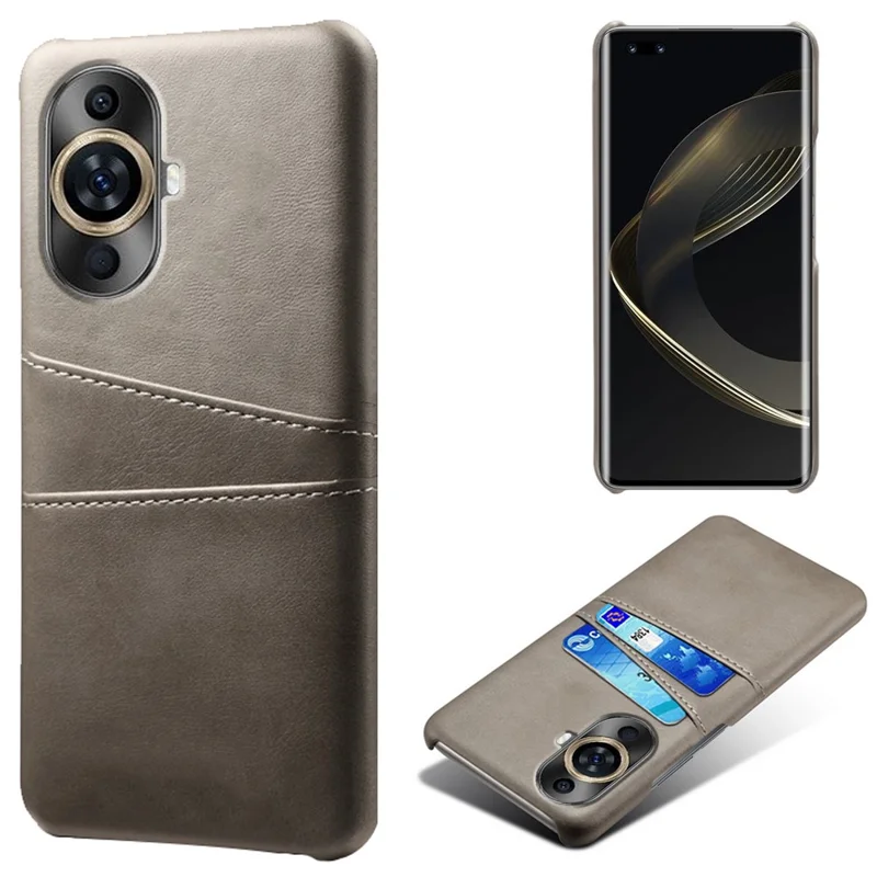 PU Leather+PC Case for Huawei nova 11 Pro / nova 11 Ultra , Shockproof Phone Cover with Dual Card Slots - Grey