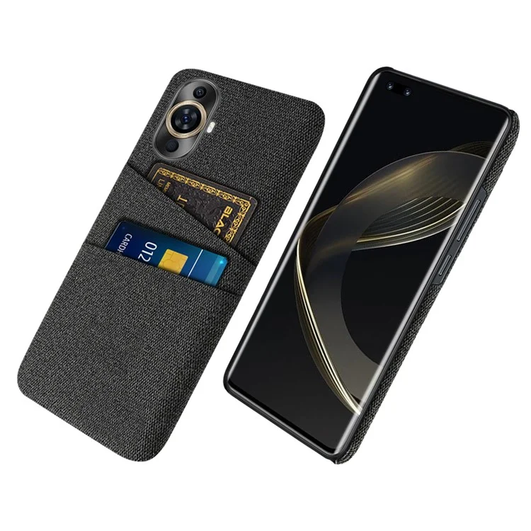 For Huawei nova 11 Pro / nova 11 Ultra Dual Card Slots Phone Case Hard PC + Cloth Phone Cover - Black