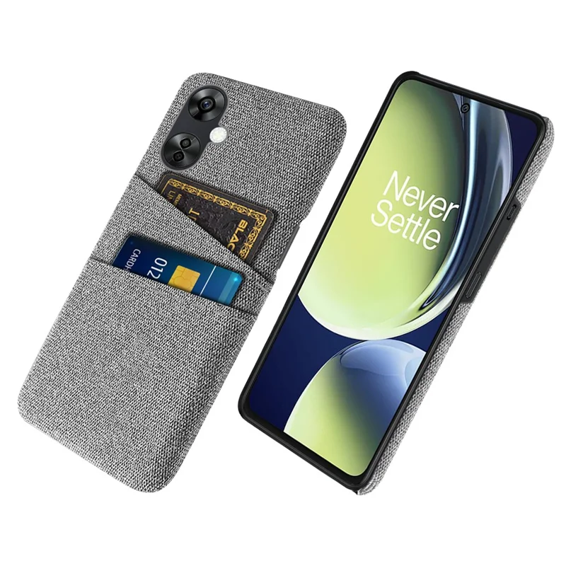 Para OnePlus Nord CE3 5G / CE 3 Lite 5G / Nord N30 5G Capa de Celular Caso Rígido PC + Tecido Capa de Telefone Móvel com Dois Slots de Cartão - Cinza Claro