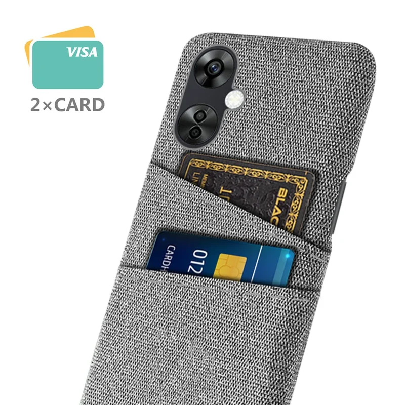 Para OnePlus Nord CE3 5G / CE 3 Lite 5G / Nord N30 5G Capa de Celular Caso Rígido PC + Tecido Capa de Telefone Móvel com Dois Slots de Cartão - Cinza Claro