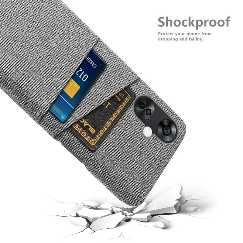 Para OnePlus Nord CE3 5G / CE 3 Lite 5G / Nord N30 5G Capa de Celular Caso Rígido PC + Tecido Capa de Telefone Móvel com Dois Slots de Cartão - Cinza Claro