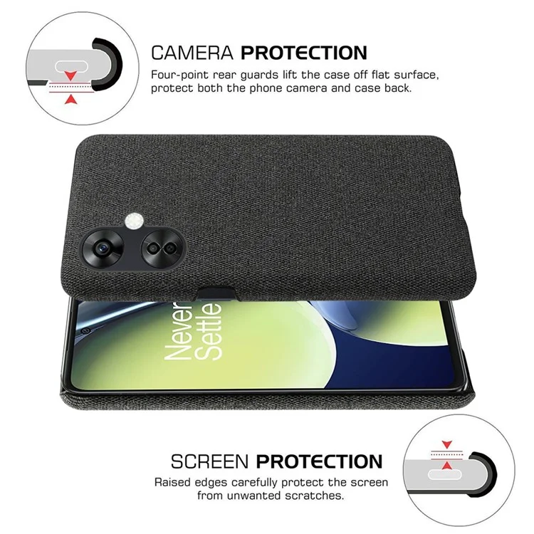 For OnePlus Nord CE3 5G / CE 3 Lite 5G / Nord N30 5G Shockproof Non-Slip Case Cloth+Hard PC Protective Phone Cover - Black