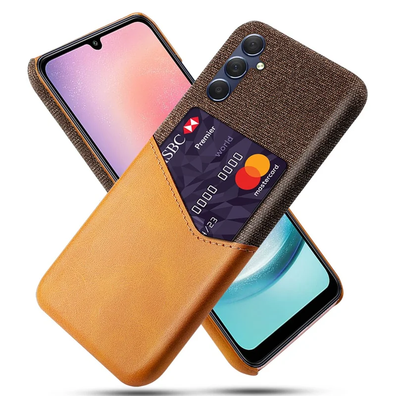 For Samsung Galaxy A24 4G (162.1 x 77.6 x 8.3mm) Card Holder Cover PU Leather Coated PC Cloth Texture Phone Case - Orange