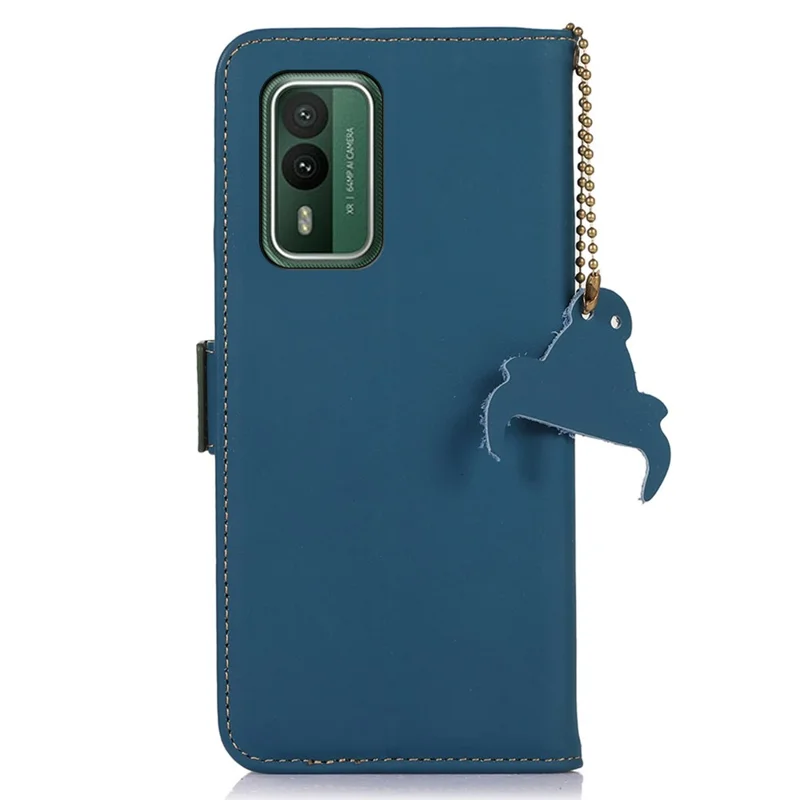 RFID-blokkering van echt koeienleer voor Nokia XR21, portemonnee-standaard beschermhoes - Blauw
