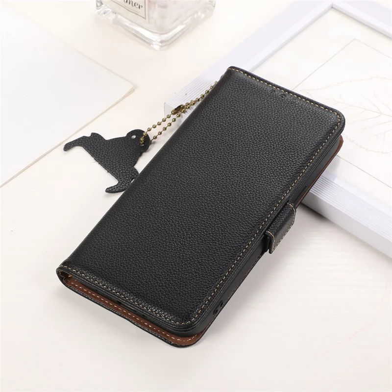 Per Nokia XR21 RFID Blocking Phone Cover Stand Genuine Cow Leather Phone Wallet Case - Nero