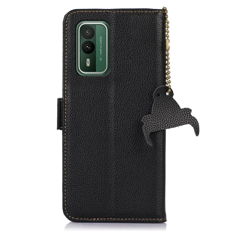 Per Nokia XR21 RFID Blocking Phone Cover Stand Genuine Cow Leather Phone Wallet Case - Nero