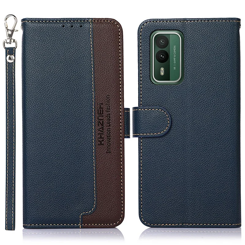 KHAZNEH For Nokia XR21 Anti-Scratch RFID Blocking Case Litchi Texture Stand Wallet PU Leather Phone Cover - Blue
