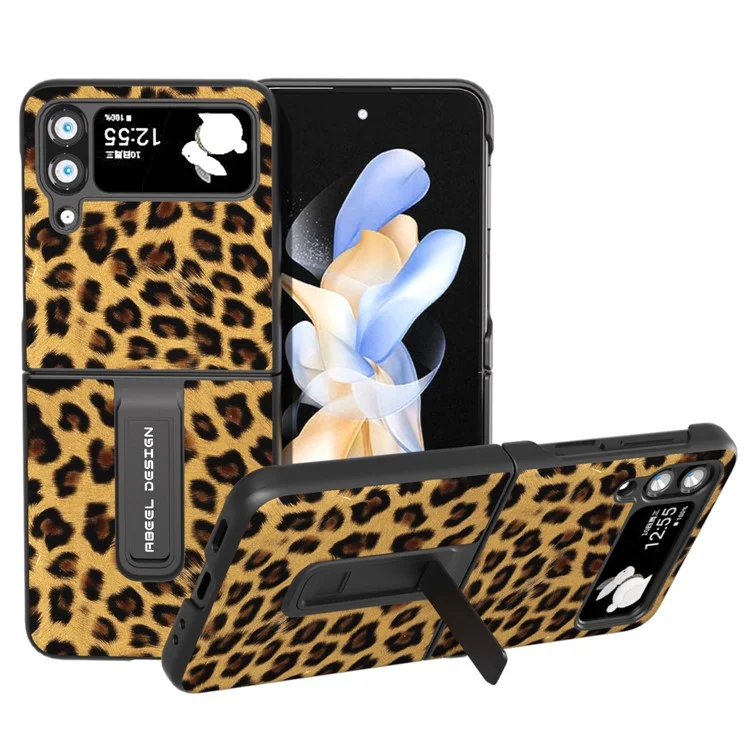 ABEEL For Samsung Galaxy Z Flip4 5G Anti-Scratch Phone Case Leopard Pattern PU Leather + PC Kickstand Cover - Champagne Gold