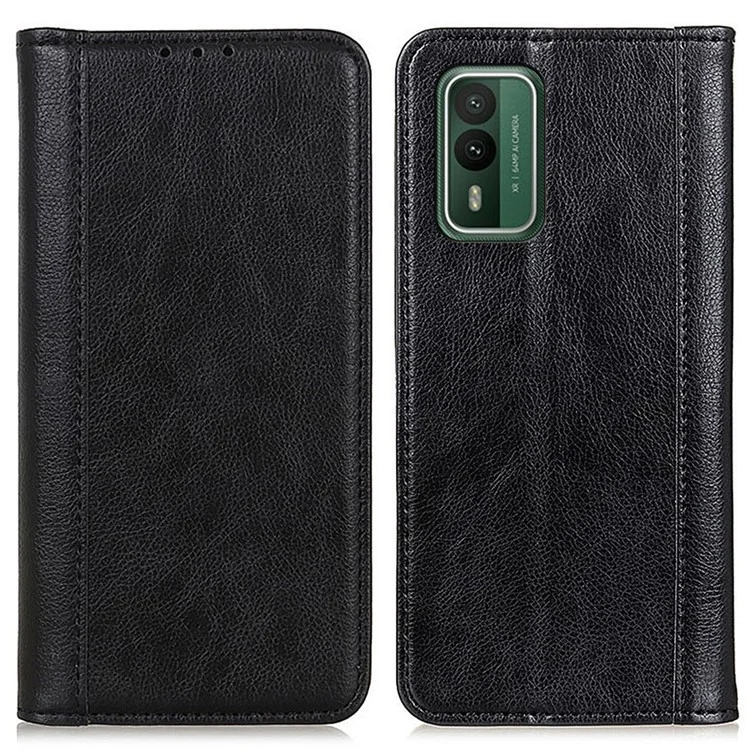 Pour Nokia XR21 Magnetic Closure Cell Phone Cover Wallet Split Leather Litchi Texture Phone Case - Noir