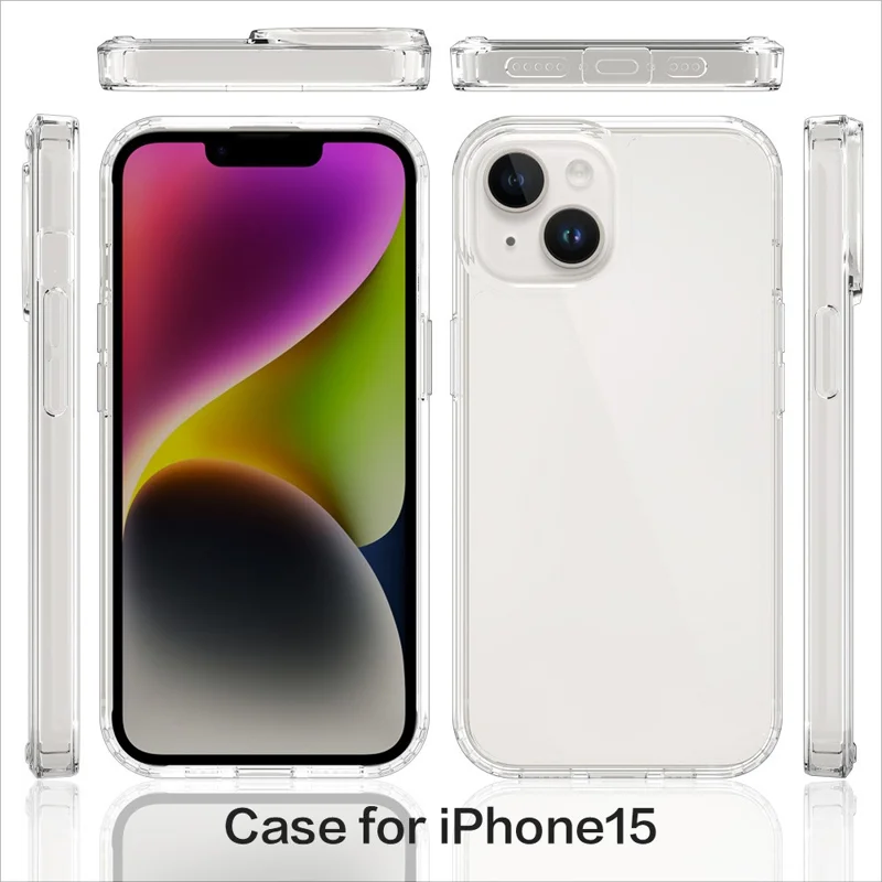 Para iPhone 15 HD Clear Design Acrylic+TPU Hybrid Phone Case Cover Anti-Scratch Smartphone Shell