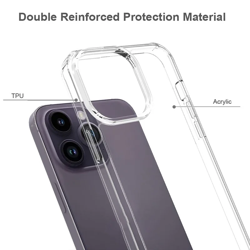 Para iPhone 15 Pro Max Carcasa de teléfono móvil a prueba de golpes de acrílico + TPU híbrida Funda clara anti-arañazos