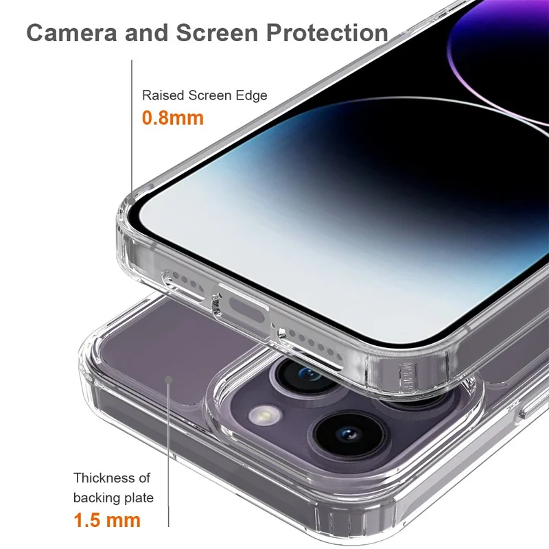 Para iPhone 15 Pro Max Carcasa de teléfono móvil a prueba de golpes de acrílico + TPU híbrida Funda clara anti-arañazos