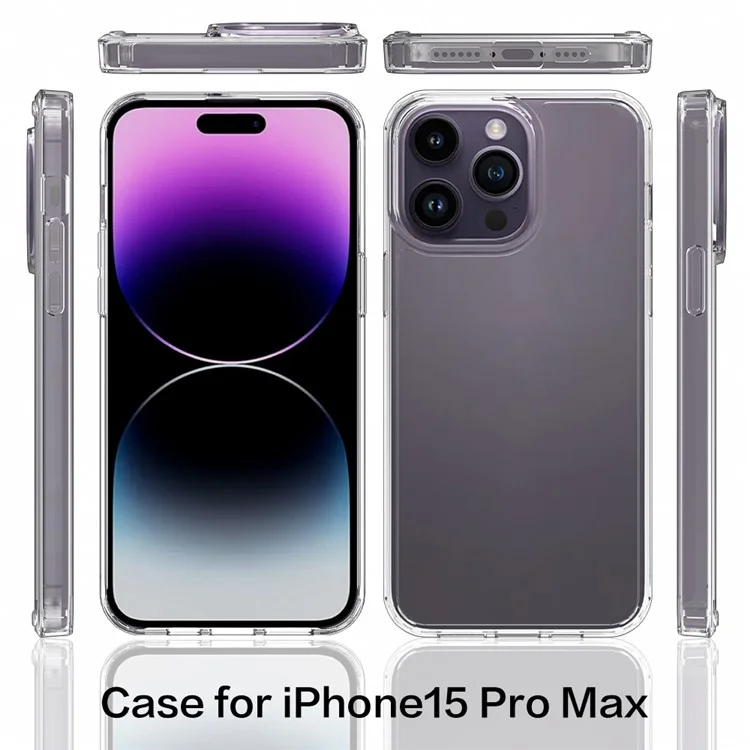 Para iPhone 15 Pro Max Carcasa de teléfono móvil a prueba de golpes de acrílico + TPU híbrida Funda clara anti-arañazos