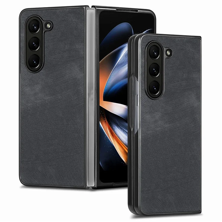 Para Samsung Galaxy Z Fold5 5G Vintage PU Leather+PC Phone Case Anti-Scratch Protective Cover - Negro
