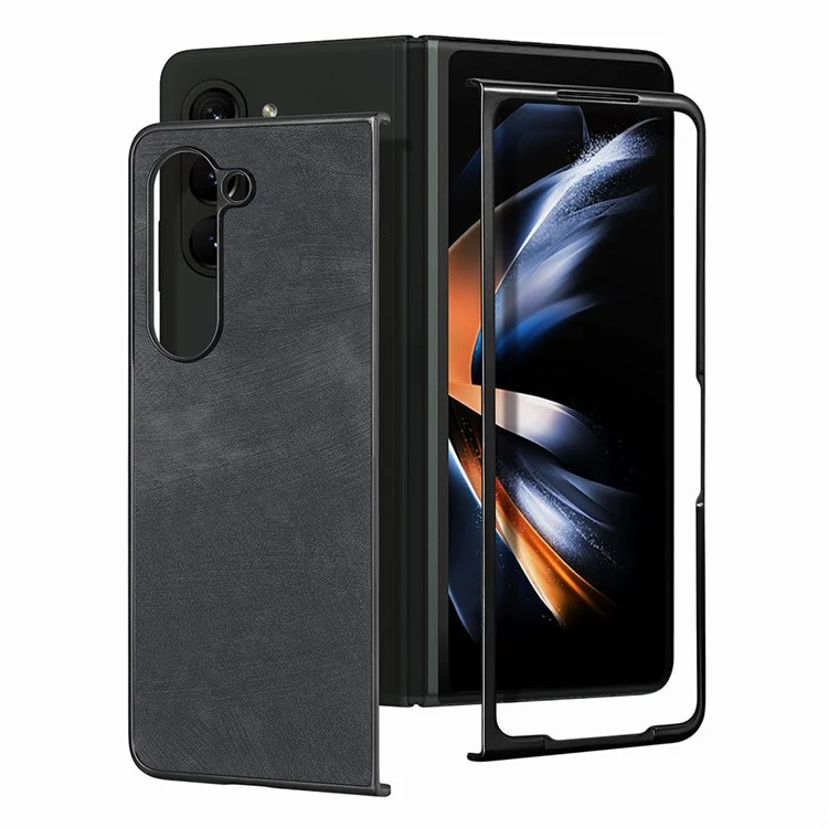 Para Samsung Galaxy Z Fold5 5G Vintage PU Leather+PC Phone Case Anti-Scratch Protective Cover - Negro