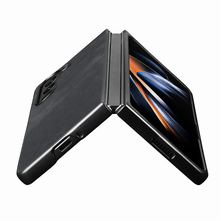 Para Samsung Galaxy Z Fold5 5G Vintage PU Leather+PC Phone Case Anti-Scratch Protective Cover - Negro