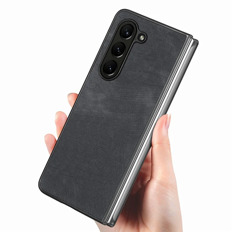 Para Samsung Galaxy Z Fold5 5G Vintage PU Leather+PC Phone Case Anti-Scratch Protective Cover - Negro