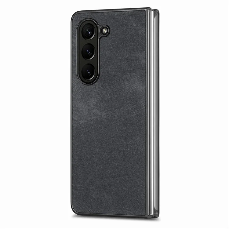 Para Samsung Galaxy Z Fold5 5G Vintage PU Leather+PC Phone Case Anti-Scratch Protective Cover - Negro