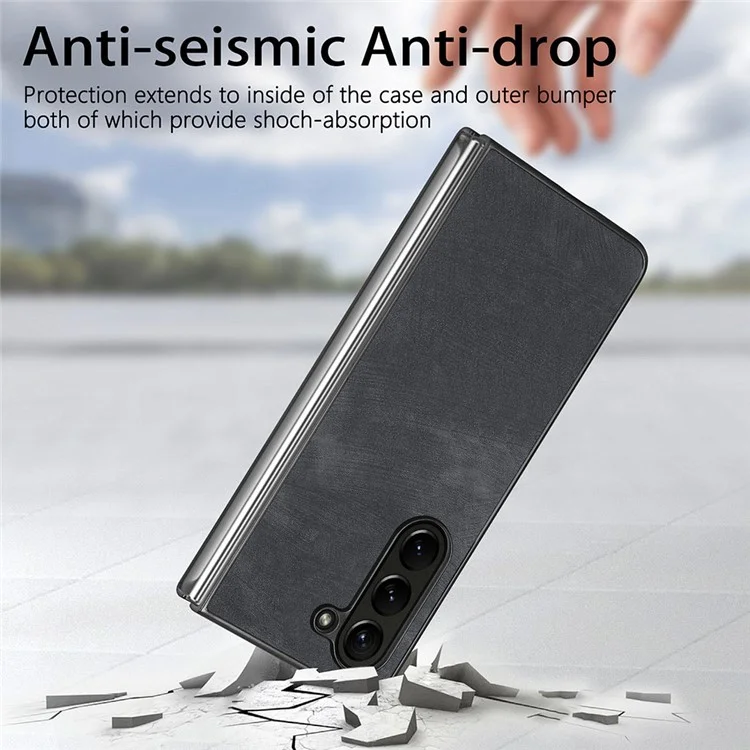 Para Samsung Galaxy Z Fold5 5G Vintage PU Leather+PC Phone Case Anti-Scratch Protective Cover - Negro