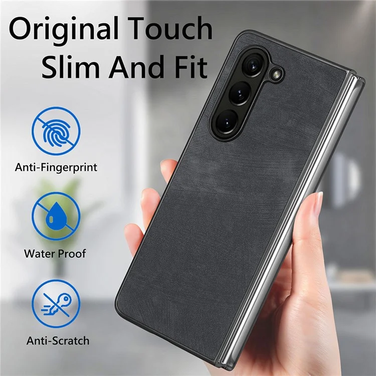 Para Samsung Galaxy Z Fold5 5G Vintage PU Leather+PC Phone Case Anti-Scratch Protective Cover - Negro
