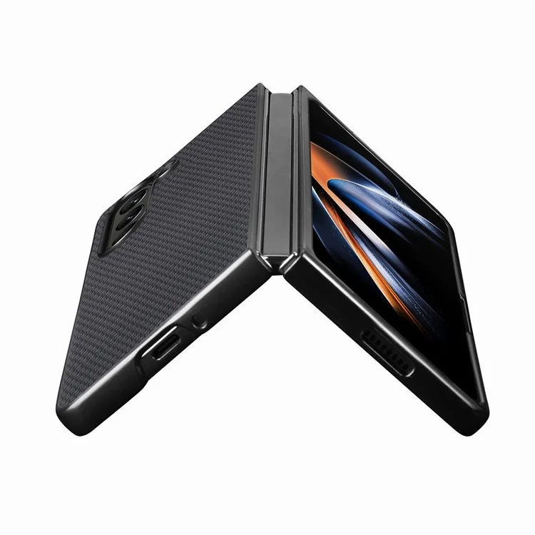 Para Samsung Galaxy Z Fold5 5G Textura de Fibra de Carbono PU Cuero+Carcasa PC Recortes Precisos Funda Teléfono - Negro