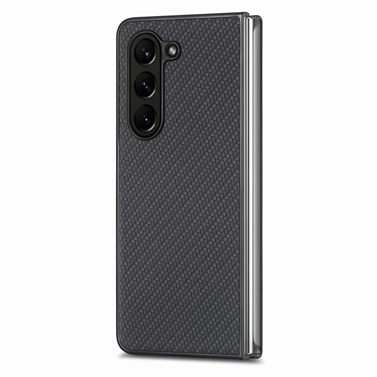 Para Samsung Galaxy Z Fold5 5G Textura de Fibra de Carbono PU Cuero+Carcasa PC Recortes Precisos Funda Teléfono - Negro